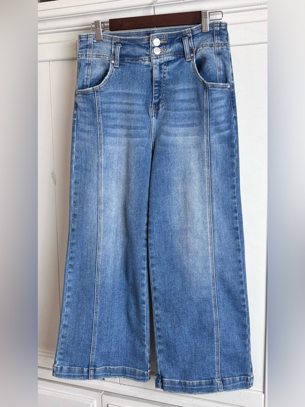 Risen High Rise Cropped Wide Leg Flare Jeans Medium Wash Size 9/29 - Picture 6 of 15